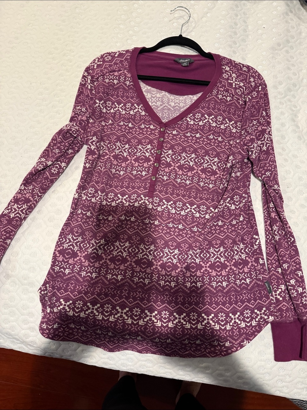Eddie Bauer Purple Nordic-Print Long Sleeve Henley